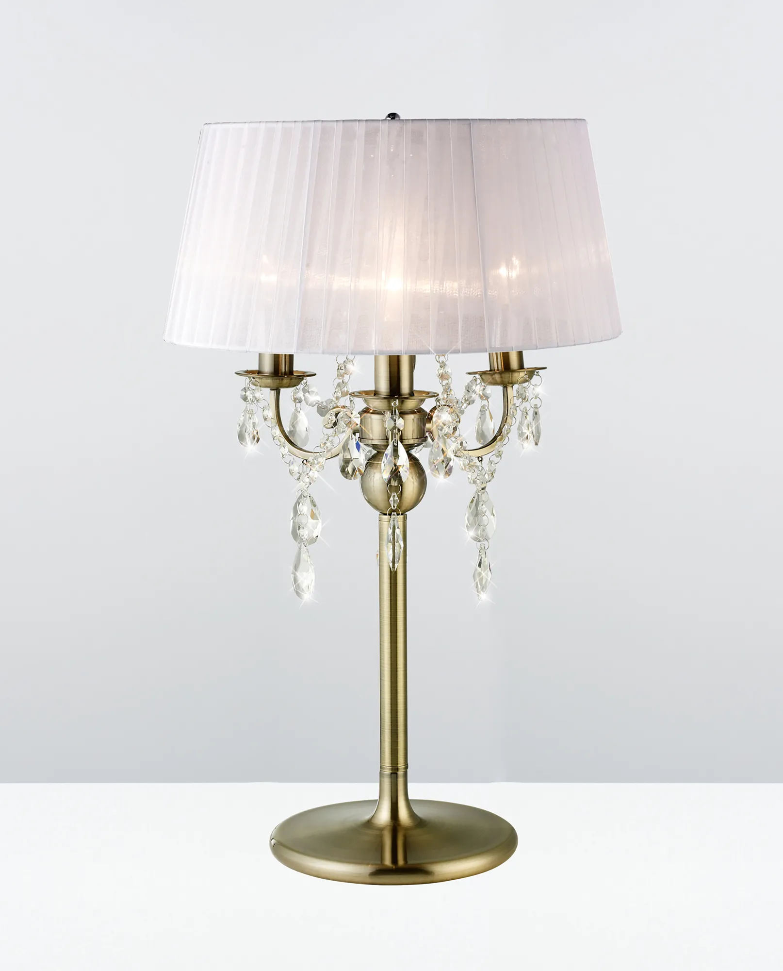 Olivia Antique Brass-White Crystal Table Lamps Diyas Shaded Table Lamps